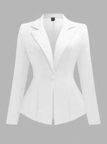Vionelle Plus Size Slim Fit Blazer In Solid Color, Long Sleeve, Minimalist Style Suitable For Summer Graduation,Back To School,Teacher Outfits For Women Fall Cloth For Women Autumn - White - View 1