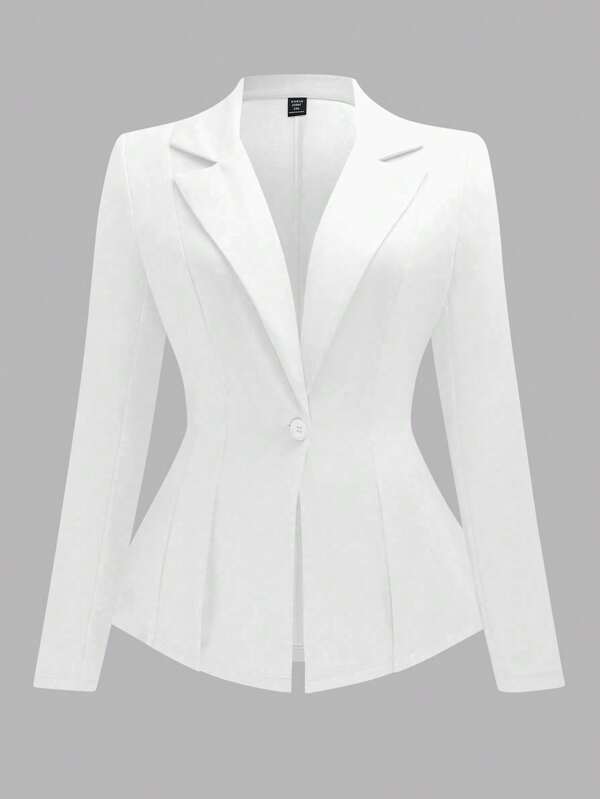 SHEIN Clasi Blazer de corte slim ajustado en unicolor, de manga larga, en estilo minimalista adecuado para el verano, tallas grandes