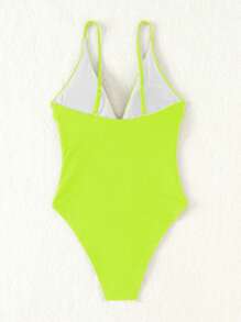 Swim Vcay Women's Neon Green Sexy Deep V Spaghetti Strap One-Piece Swimsuit, Vacation For Summer