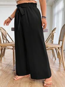 Linhara Plus Size Women's Solid Color Belted Casual Pants, Suitable For Outings, Vacation And Daily Wear, Spring/Summer