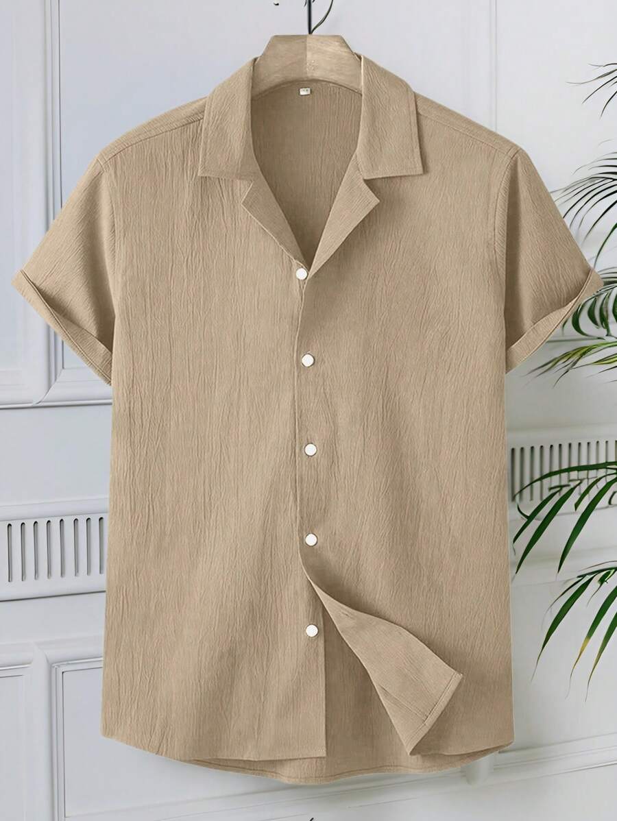 Manfinity Homme Short Sleeve Solid Color Casual Shirt, Suitable For Summer Men Summer Shirt - Apricot - View 1
