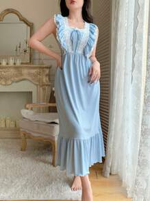 Côtesoire Camisón largo de mujer con elegante encaje francés