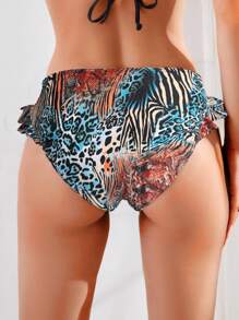 New Leopard Print Ruffle High Cut Sexy Women Swimwear Bottom - Multicolor - View 2
