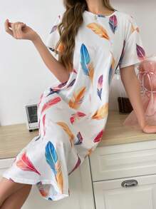 SHEIN Camisón maxi elegante con decoración de plumas para mujeres, Moo Moo - Multicolor - Ver 1