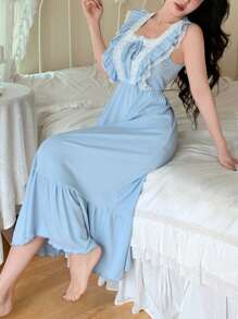 Côtesoire Camisón largo de mujer con elegante encaje francés