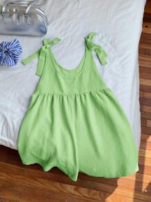 SHEIN Comfortcana Summer Casual Solid Color Sleeveless Romper - Mint Green - View 5