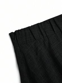 SHEIN Clasi Plus Size Women A-Line Gray Linen Mid-Length Casual Skirt, Spring - Black - View 5