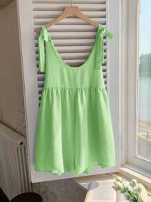 SHEIN Comfortcana Summer Casual Solid Color Sleeveless Romper - Mint Green - View 4