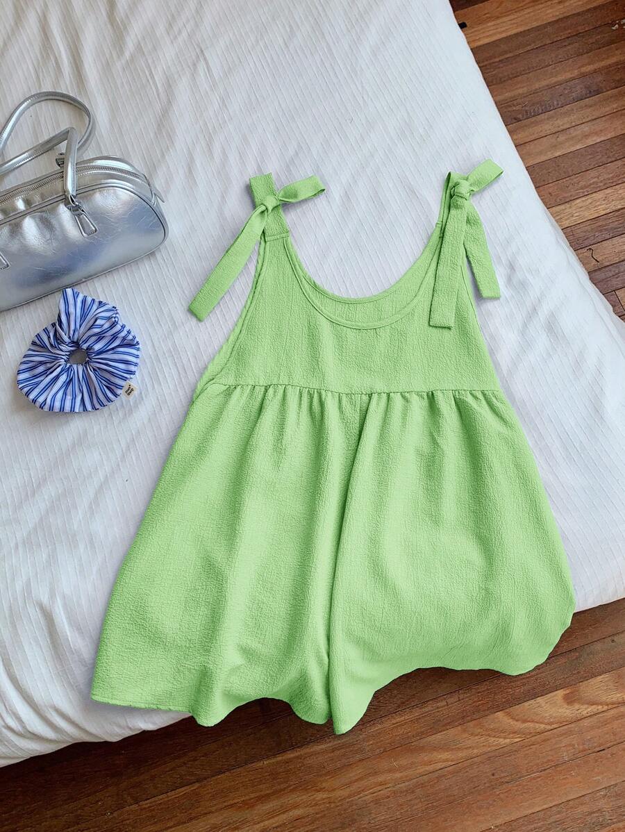 SHEIN Comfortcana Summer Casual Solid Color Sleeveless Romper - Mint Green - View 1