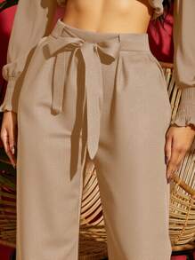 Travachic Quần ống rộng cạp rút chắc chắn mùa hè - Màu Khaki - Xem 4