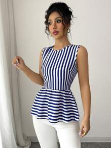 Chiquease Damen Gewebtes gestreiftes Muster Elegantes Urlaubssommer Hemd