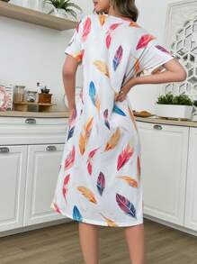 SHEIN Camisón maxi elegante con decoración de plumas para mujeres, Moo Moo - Multicolor - Ver 2