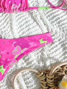 Women's Floral Print Sexy Bikini Set For Summer - Hot Pink - View 5