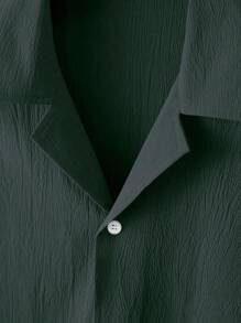 Manfinity Homme 男士简约纯色绿色短袖衬衫，适合夏季，深绿色男士衬衫，男士绿色衬衫，加大码绿色男士衬衫，莱利绿色衬衫 - 墨綠色 - 查看 3