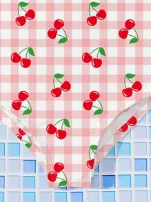 SHEIN Leap Crew Baby Girls Cute Plaid & Cherry Print Casual Slim Fit Sleeveless One-Piece Swimsuit, Suitable For Summer - Dusty Pink - View 5