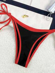 Swim Vcay Bộ bikini dây mảnh cổ yếm màu đen + đỏ phối hợp gợi cảm dành cho nữ, thích hợp cho kỳ nghỉ hè 2026. - Nhiều màu - Xem 5