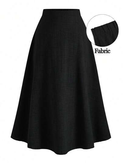 Auvina Plus Size Women A-Line Gray Linen Mid-Length Casual Skirt, Spring