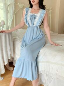 Côtesoire Camisón largo de mujer con elegante encaje francés