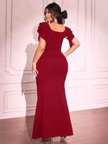 Viva Relle Plus Size Elegante Effen Kleur Ruffle Twist Slit Fishtail Jurk
