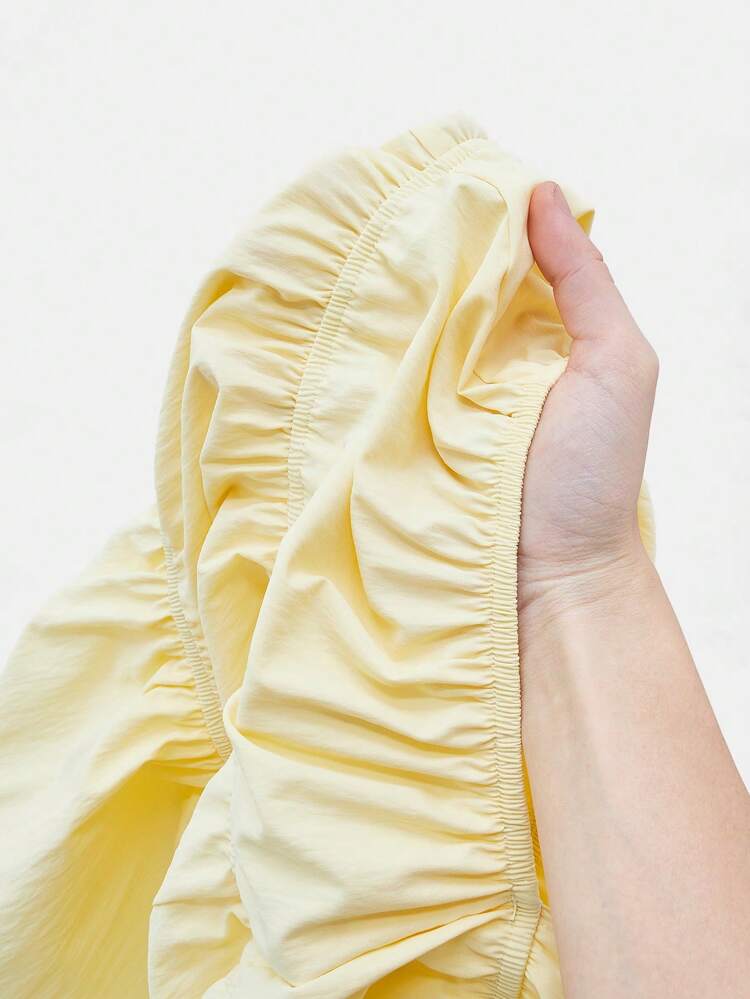 SHEIN Maija Women's Yellow Halter V-Neck Backless Design Multilayer Ruffle Hem Dress, Modern Vacation Bohemian Design, Soft & Comfortable, Bowknot Neck Decor, Sleeveless,Elegant Chic Women Clothing, Romantic French Vibe, High-End Mini Dress