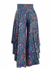 Breezaya Pantaloni casual da vacanza a gamba ampia con orlo asimmetrico, taglie comode