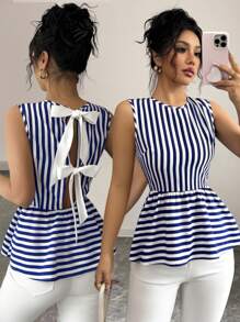 Chiquease Damen Gewebtes gestreiftes Muster Elegantes Urlaubssommer Hemd