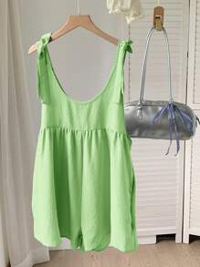 SHEIN Comfortcana Summer Casual Solid Color Sleeveless Romper - Mint Green - View 2