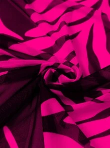 Swim Oasis 2pcs Plus Size Women Halter Backless One Piece Swimsuit With Random Printed Long Beach Cover-Up Skirt, Vacation Beachwear Set For Summer - Pink - View 4