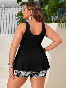 Swim Lushoire 2 قطعة من البكيني بِسُترابات رفيعة و صدرية بفتحة على شكل V والجزء السفلي مقسوم، بطباعة عشوائية، مقاس كبير للنساء