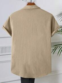 Manfinity Homme Short Sleeve Solid Color Casual Shirt, Suitable For Summer Men Summer Shirt - Apricot - View 2