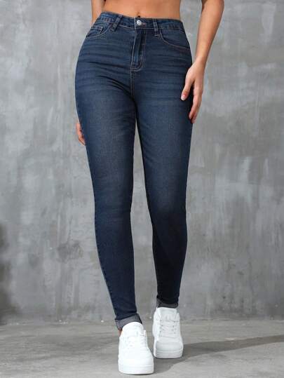Jeans casuales ajustados para mujer con bolsillos
