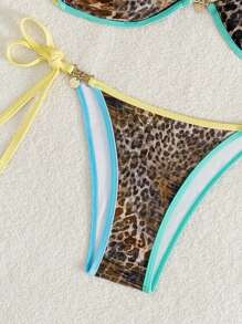 SHEIN Swim New Leopard Print Patchwork Contrast Trim 2pcs Bikini Swimwear Set, Women Beach Fashion Outfit For Summer - Multicolor - View 8