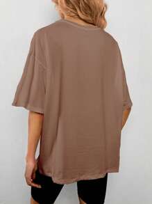 INAWLY 女士短袖圆领 T 恤，简约时尚，适合夏季 - 卡其色 - 查看 2