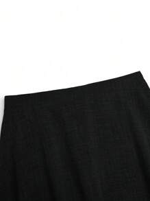 SHEIN Clasi Plus Size Women A-Line Gray Linen Mid-Length Casual Skirt, Spring - Black - View 4