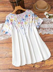 EMERY ROSE Plus Size Solid Color Short Sleeve Round Neck Simple & Fashionable T-Shirt, Suitable For Summer - White - View 2