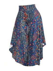 Breezaya Pantaloni casual da vacanza a gamba ampia con orlo asimmetrico, taglie comode