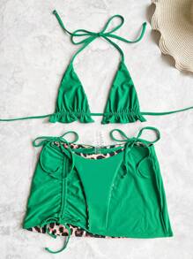 Swim SXY 2-In-1 Reversible Leopard Print Bikini 3-Piece Set, Women Summer Beach Outfits - Multicolor - View 6