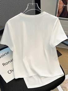 Franclia 女士休闲纯色不对称下摆 T 恤 - 白色 - 查看 2