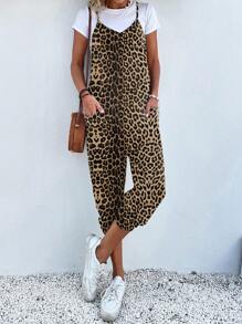 SHEIN LUNE Bộ đồ liền thân không tay họa tiết da báo đơn giản và thời trang phù hợp cho mùa hè - Nhiều màu - Xem 3