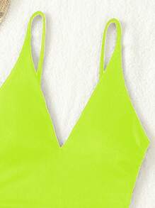 Swim Vcay Women's Neon Green Sexy Deep V Spaghetti Strap One-Piece Swimsuit, Vacation For Summer