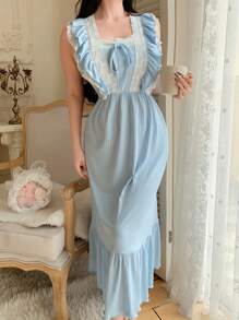 Côtesoire Camisón largo de mujer con elegante encaje francés