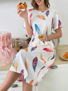 SHEIN Camisón maxi elegante con decoración de plumas para mujeres, Moo Moo - Multicolor - Ver 5