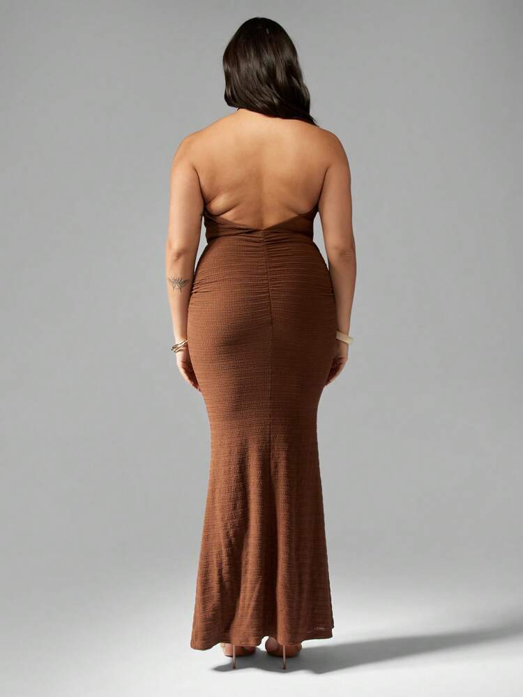 MISSGUIDED Halter Neck Maxi Dress Ruched Talia Dzianina Tekstura Suknia wieczorowa Impreza dla gości weselnych Długość podłogi Dopasowanie formy Elegancka jesień Zima