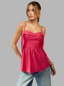 MISSGUIDED Elegant Peplum Camisole Top With Sweetheart Neckline Spaghetti Straps Summer Party Evening Wear Empire Waist Design With Ruffle Detail - Blue - View 1