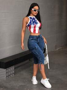 SHEIN ICON Pantalones vaqueros de moda sencilla para mujer, apropiados para el verano