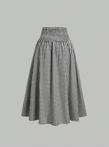 Lunelith SHEIN Lunessa 2 Pieces Gingham Plaid Print With Lace Trim Set, Romantic For Garden, Resort, Date, Picnic, Party