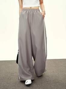 INAWLY Damen Gerade Hose mit Seitenstreifen-Taschen, Lässig