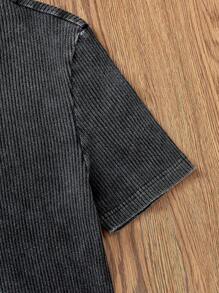 Manfinity Unisex Men's Knitted Casual Loose Fit Short Sleeve Shirt, Fashionable Daily Wear - Black - View 3