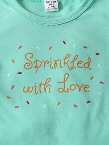 SHEIN Bộ 6 món/Bộ áo thun tay ngắn in hình kem và khẩu hiệu dễ thương & thoải mái cho bé gái, thích hợp cho các buổi đi chơi mùa xuân/hè & mặc hàng ngày - Nhiều màu - Xem 5