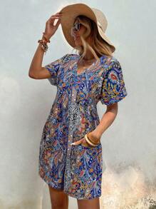 SHEIN LUNE Spring Paisley Print Vacation Dress For Women Boho Summer Dress